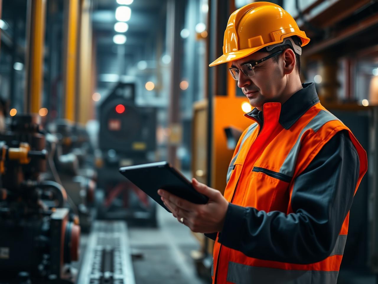 Engineer inspecting industrial machinery